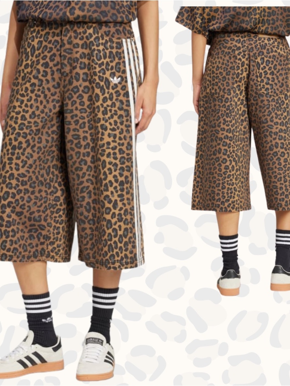 Women ADIDAS Leopard denim Bermuda shorts trendy jorts bronze classic stripes 28